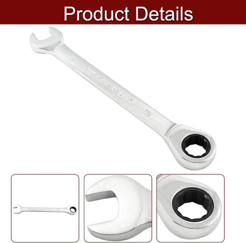 13mm Metric Ratcheting Combination Wrench, 72 Teeth SAE 12 Point Ratchet Box Ended Spanner Tool