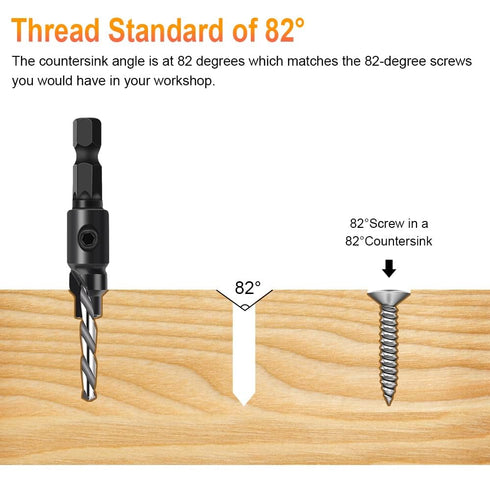 Countersink Drill Bit Set, 5Pcs Woodworking Counterbore Hole Drill Bits for Wood, 1/4" Hex Shank Quick Change Chamfered Adjustable Drilling Tool Kit on Pilot Counter Sink Holes for Woodworking