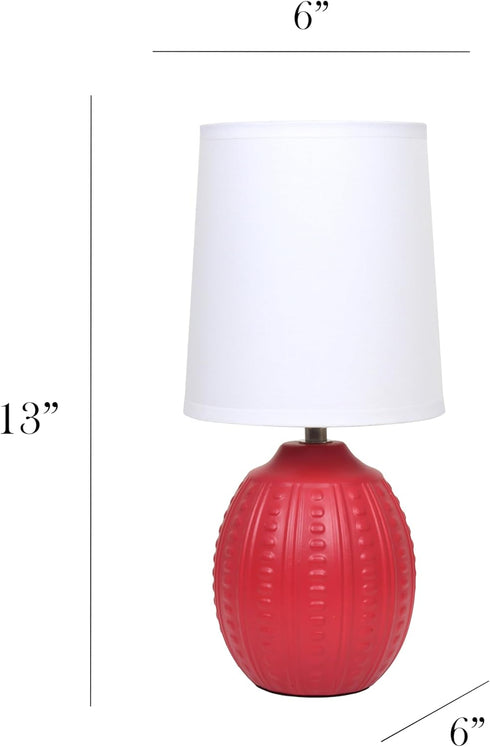 LT1163-RED 12.5" Simple Designs Chic Glow Mini Textured Oval Table Lamp, for Bedroom, Office, Living Room, Stylish