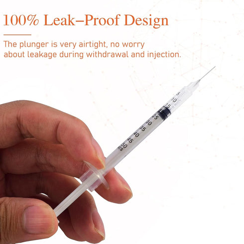 1ml U-100 Syringe with Needle, 31G 1cc 5/16-Inch (8mm), Individually Wrapped, Pack of 50