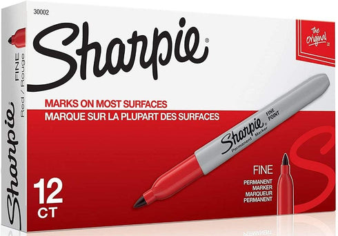 Sharpie 30002 Fine Point Permanent Marker, Red Color, Pack of 2 Boxes of 12, Marks on Paper and Plastic, Resist Fading