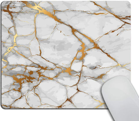 Smooffly White Marble Gold Grain Mouse Pad Non-Slip Rubber Gaming Mousepad for Computers