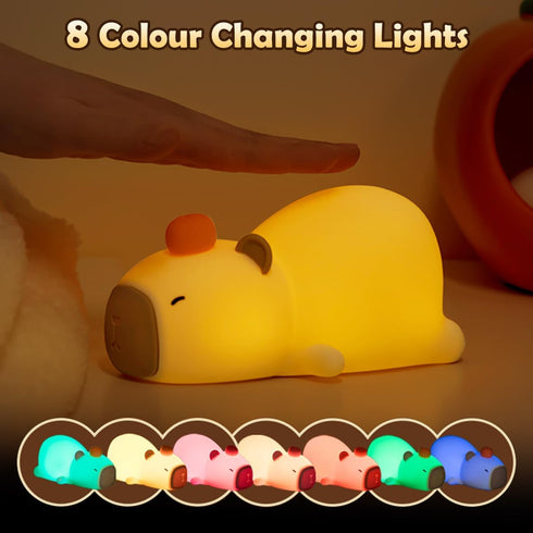 Night Light for Kids, Cute Silicone Lying Flat Capybara Nursery Light for Baby Room and Toddler, Rechargeable LED