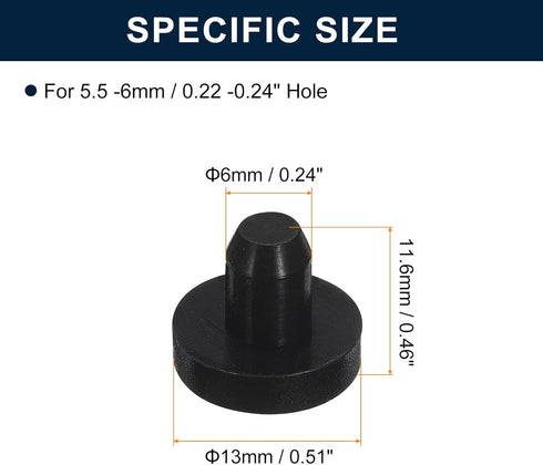 uxcell 20 Pieces Black Rubber Stopper, J6 Waterproof Plug for 5.5-6mm/0.22-0.24" Hole