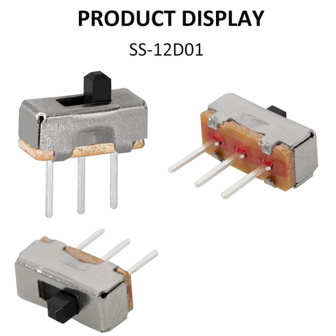 100Pcs High Knob 3 Pin 2 Position 1P2T SPDT Vertical Slide Switch with PCB Panel for Arduino, 0.5 Amp, 50V DC