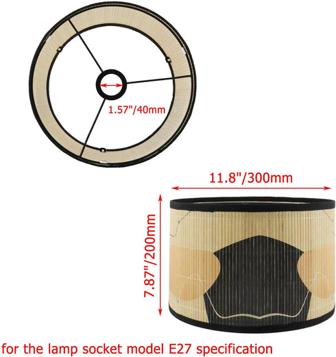 E27 11.8" 11.8" 7.87" 2 Crapyt Drum Wood Lampshade, Round Removable Lamp Cover, Vintage Geometric Pattern Lampshades