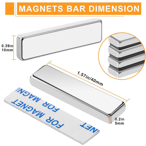 MIKEDE Strong Magnets, 5 Pack Rare Earth Bar Magnets with Double-Sided Adhesive, Neodymium Heavy Duty Locker Magnet,