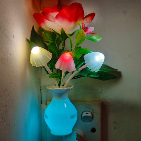 AUSAYE Sensor LED Night Light Plug-in Nightlight, Color Changing Lamp Rose Flower Mushroom Night Light for Kids Adults