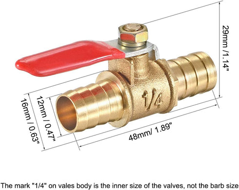 uxcell Ball Valve Shut-off Valve, 12mm Hose Barb to Hose Barb, 180 Degree Handle, Brass Valve, Pack of 1