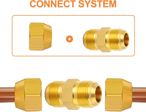 GASHER 10PCS Brass Tube Fitting, Half-Union, 1/4" Flare x 1/4" Flare Male Pipe Fittings