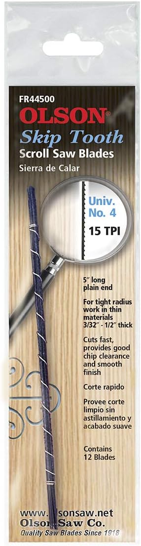 OLSON SAW FR44500 Skip Tooth Scroll Saw Blade 5-Inch x 0.015-Inch 15 TPI