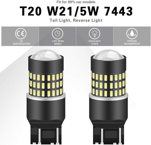 Xenon White 7443 7444NA 7440 7440NA LED Bulbs 1800LM 3014SMD 78-EX Chipsets with Lens Projector for Back Up Reverse Lights, Tail Lights, Brake Lights, 12-24V(Pack of 2) by NATGIC