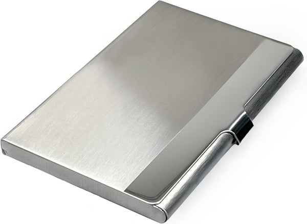 SunplusTrade Business Card Holder for Men and Women, Slim Stainless Steel Case, Fits 18 Cards