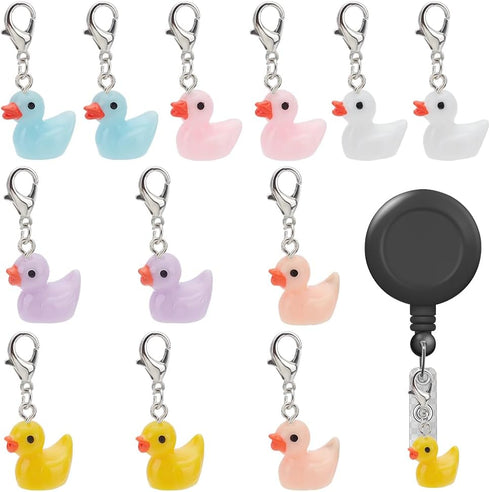 WEBEEDY 12 Pieces Badge Reel Charms, Mini Duck Badge Holder for Student Nurse Teacher ID Card Name Tag