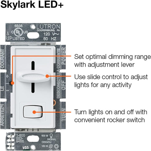 Dimmer Dimmable Dimmer Bulbs, 150W/Single-Pole 3-Way, SCL-153P-WH, Lutron Skylark LED+ Switch for LED, Lutron Switch