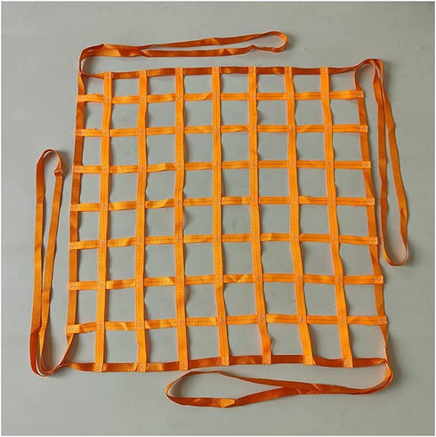 Flat Nylon Sling Hoisting Net, Heavy Objects Loading & Unloading Safety Lifting Net Straps for Construction Rigging