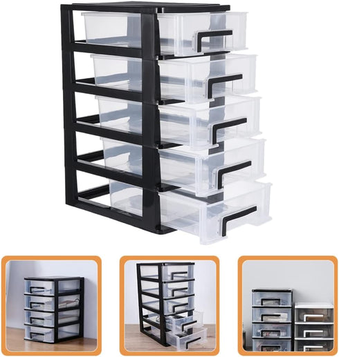 Cabilock Storage Drawers Desk Organizer with 5 Clear Plastic Drawers, Mini Storage Bin for Craft and Stationery
