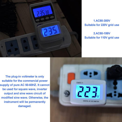 Diyeeni 1Pcs Plugin LCD Digital AC 80300V Voltmeter DM551 for Household Electrical Instruments Voltage Testers