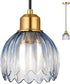 TALOYA Pendant Light with Blue Tulip Glass Lampshade, Brass Vintage Pendant Light