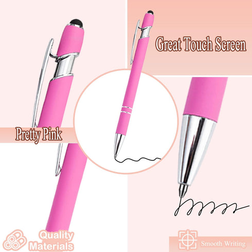 PASISIBICK 12 Pieces Pink Ballpoint Pen with Stylus Tip, 2 in 1 Premium Metal Stylus Pen for Touch Screens (12 PCS Pink)