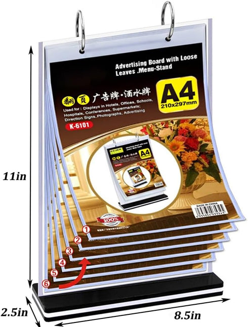 Multi-Page Flip Acrylic Display Stand, T-Shaped 8.5x11 Inches Menu/Photo/Advertisement Holder