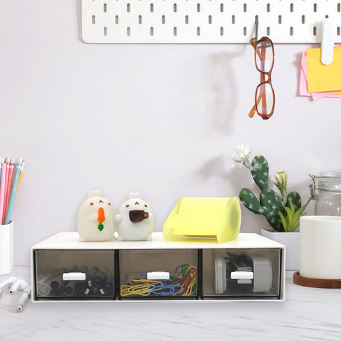 Stackable Desk Organizer Drawers, Plastic Storage Drawers for Office Organization, 3 Drawers (White)