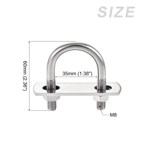 METALLIXITY U Bolts, 4 Sets (M8x35x60mm), Round 304 Stainless Steel U Bolt with Accessories for Construction, Pipe