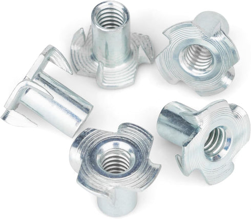 Aovchei 1/4"-20 T-Nuts (50 Pack), Zinc-Plated Steel Corrosion Resistant, 9/16" Barrel Length, 4-Pronged