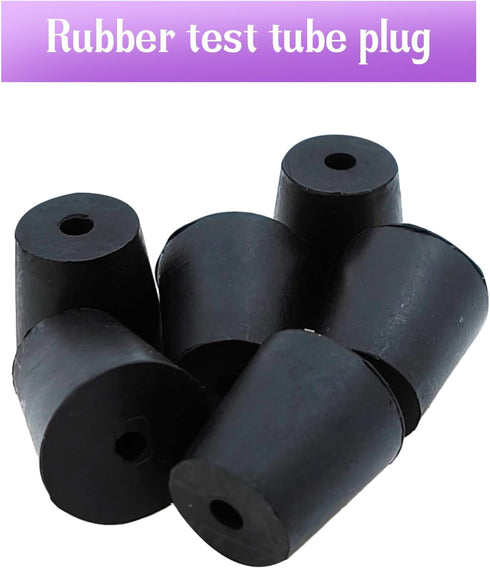PENCK 6pcs Black Rubber Stopper with Hole, 18mm to 24mm Tapered Plug for Test Tubes, Lab Home Use