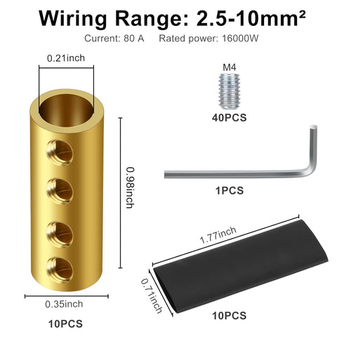 Linkstyle 10pcs 6 AWG Gauge Wire Connector Nut Kit, 80A Quick Wiring Connection Terminal, Splicing Quick Wiring Connection Terminal, Circuit Connector Wire Connector with Screws and Heat Shrink Tube