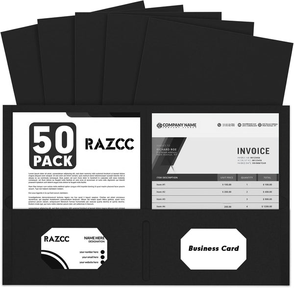 Two Pocket Folders, RAZCC 50 Pack 2 Pocket Folders for Letter Size Paper, Pockets for School Office Business Home