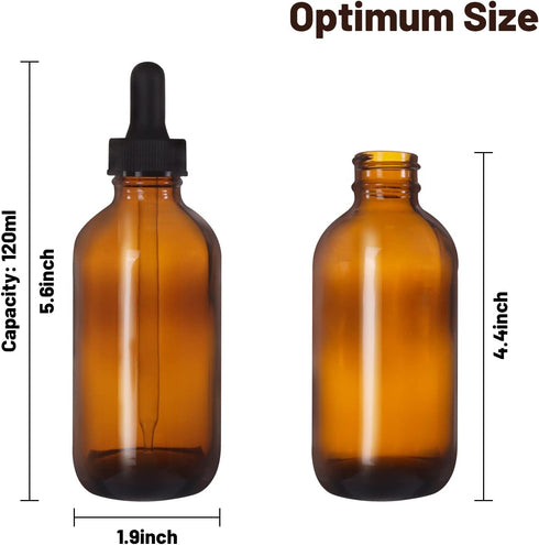 24 Pack 4oz Amber Glass Bottles with Glass Eye Droppers for Essential Oils, Lab Chemicals & More