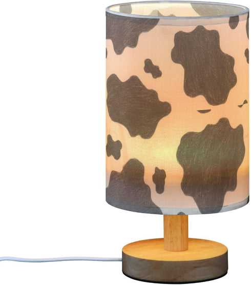 Generic Cow Print Small Desk Lamp for Bedroom Nightstand Bedside Lamps with USB Table Lamp with Fabric Night Light