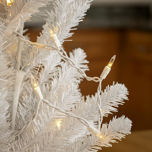 50 100 Bulb 6-Inch Commercial Novelty Lights Feet Incandescent Mini Light String, Clear with Spacing on White Wire, UL