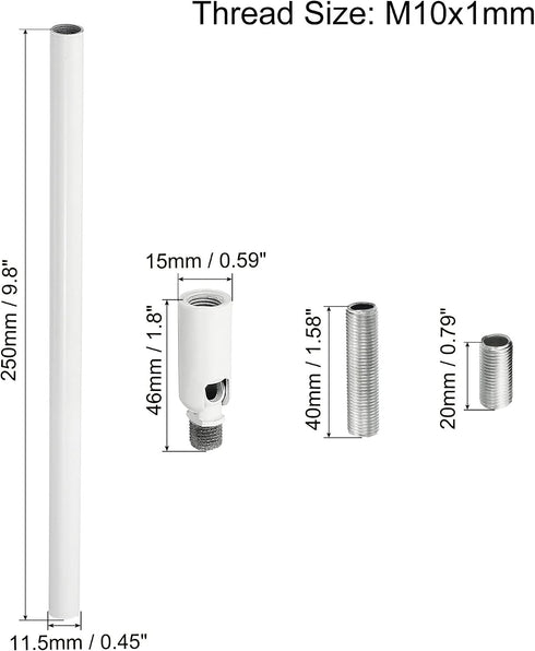 9.8" MECCANIXITY Threaded Extension Rod, Lamp Pipe with Connector Light Fixture Parts for Pendant Light Island Lighting