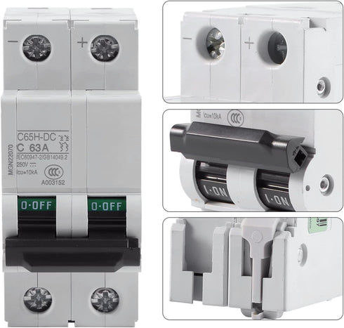 2-Pole Circuit Breaker 250V DC 2P Miniature Circuit Breaker 16A/32A/63A for Solar Panels Grid System (63A)