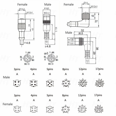 M12 A Coding 5 Pin Female Actuator Sensor Signal Cable to Bare Wire for Device Network, 2m