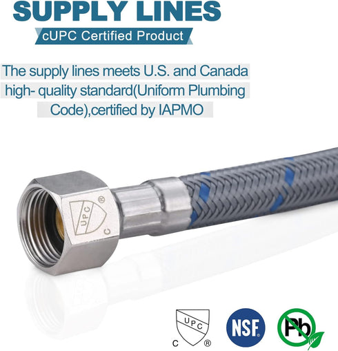 ARCORA 24" Bathroom Faucet Hose - Braided Nylon cUPC Supply Lines with 3/8" Female Compression Thread