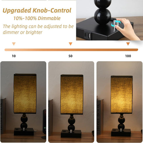 Dimmable Bulb Bedside Table lamp with Charging Station, Small end Desk Nightstand Lamps with USB Ports and outlets