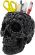 CUZOKOLA Goth Accessories - Black Skull Decor Pen Holder with Strong Resin for Vanity, Office Organizer, Skull Planter