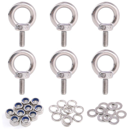 Glarks 36Pcs 304 Stainless Steel M5 Male Thread Machinery Shoulder Lifting Ring Eye Bolt Set with Lock Nuts/Lock Washers