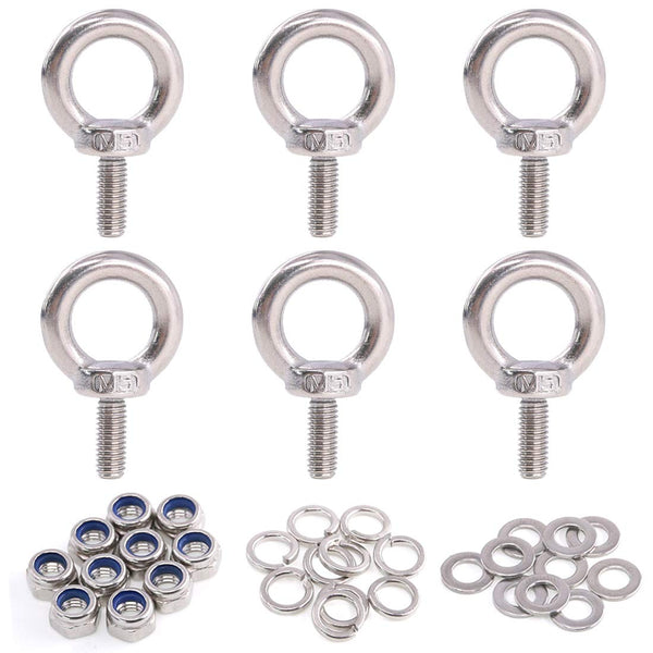 Glarks 36Pcs 304 Stainless Steel M5 Male Thread Machinery Shoulder Lifting Ring Eye Bolt Set with Lock Nuts/Lock Washers