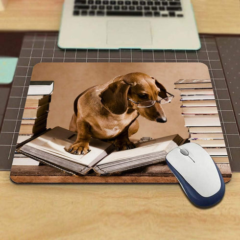 Dachshund Book Worm Gaming Mouse Pad, Personalized Non-Slip Rubber Mouse Pad for Computers, 9.5 x 7.9 Inch, Puppy