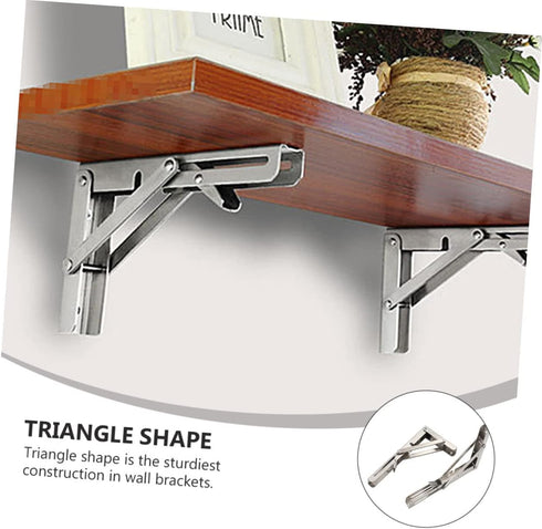 2pcs LALAFINA Stainless Steel Folding Triangle Brackets Heavy Duty Wall Mounted Shelf Support for Shelves Benches
