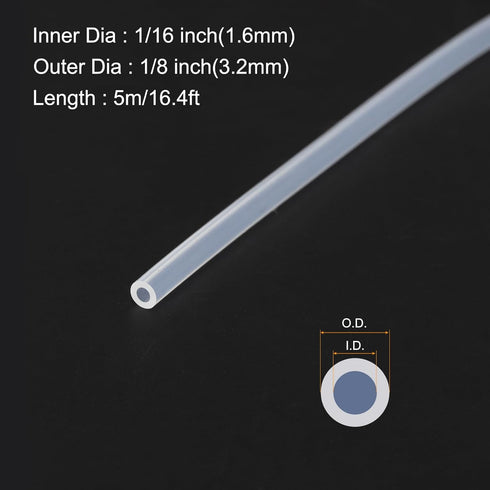 5m(16ft) 1.6mm(1/16") ID x 3.2mm(1/8") OD Silicone Tubing Clear Industrial Plastic Tubing Pure Silicone Hoses for Pump Siphoning Draining Irrigation Brewing
