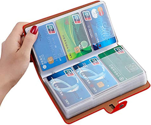RFID Leather Credit Card Holder, Business Card Organizer with 96 Slots, Red Case for Important Documents
