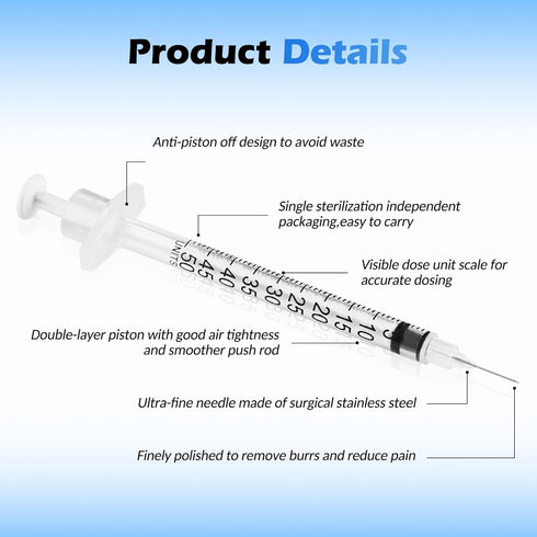 CAILOS 0.5ml 30 Gauge Syringes, 0.5cc Disposable Lab Supplies for Refilling or Dispensing, Pack of 20