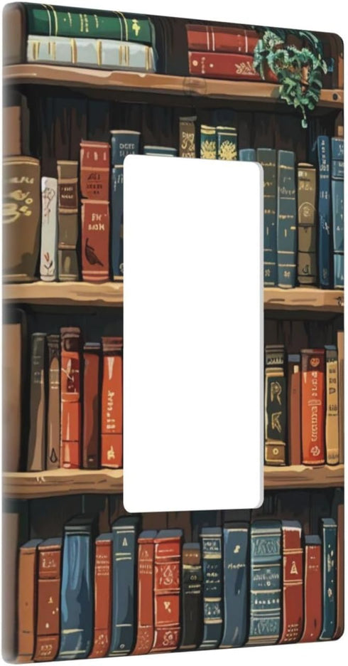 MengJZone 4.4 2.7 Classic Wall Plates, library bookshelf book, Light Switch covers, Electrical Outlet Covers, Duplex