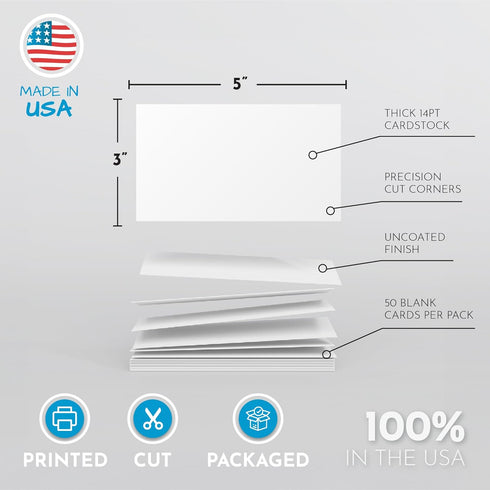 Home Advantage 50 Pack Blank Index Cards, 3x5 Heavy Duty Cardstock Note Cards - Bleed Proof