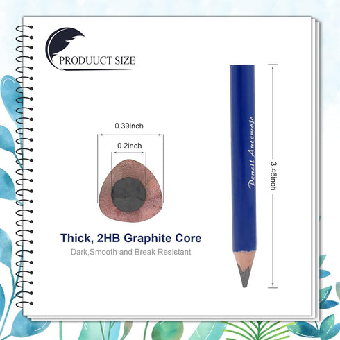 Suitable for 2-6 Years Old, Short Triangle Grip Thick Pencil, 8 Mini Wooden Pencils (Dark Blue, 5mm Thick Core)